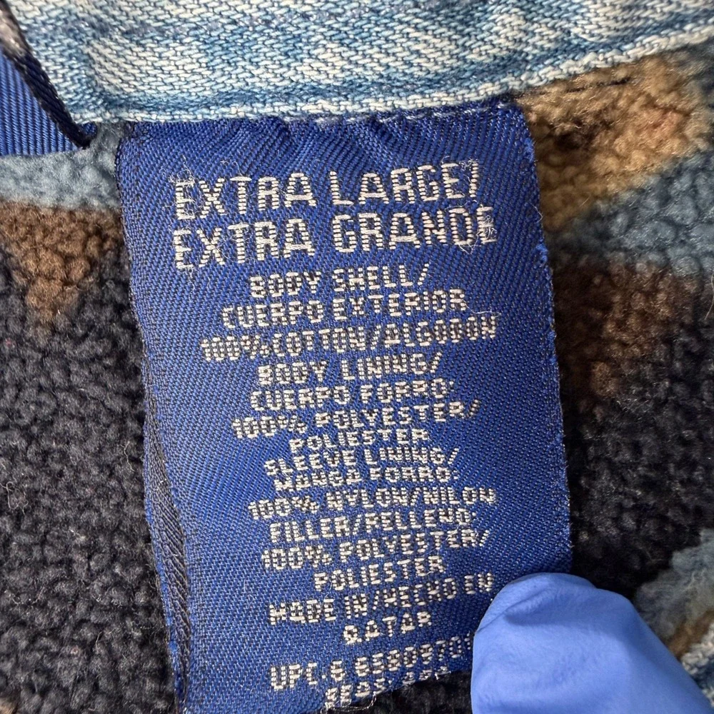 Basic Editions Denim Jacket Men XL Blue Western Blanket Lined Quilt Shaket Chore